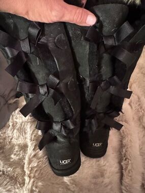 UGG Black Bow-Accent Tall Suede Boots